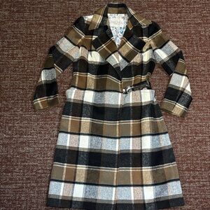 RACHEL Rachel Roy plaid winter coat tie cinched waist long coat warm stylish L